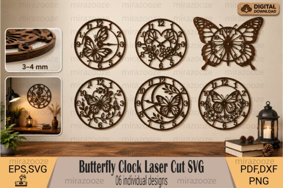 Butterfly Clock Laser Cut SVG for Elegant Wall Decor Projects
