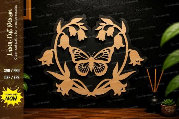 Butterfly Floral Wreath Laser Cut Svg