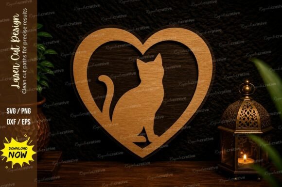 Cat Heart Frame Laser Cut SVG Design