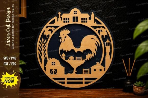 Farm Rooster Circle Laser Cut SVG Design: A Versatile and Precise Cutting Solution