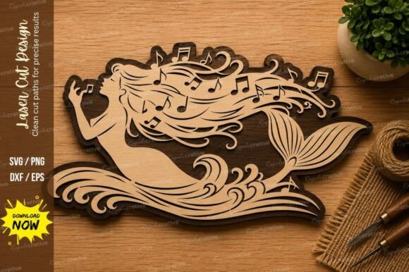 Flowing Mermaid Laser Cut SVG Design