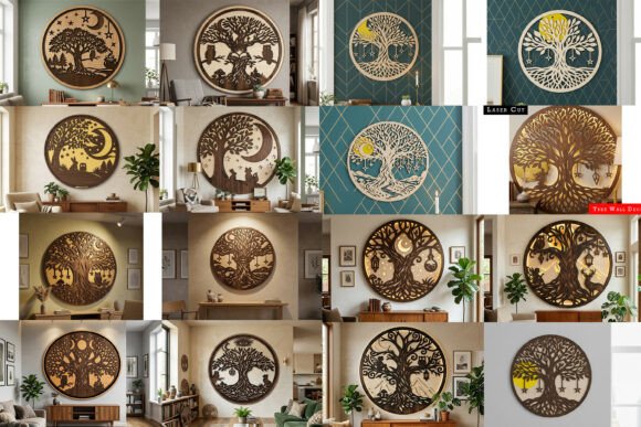 Laser Cut Moon Tree Wall Art SVG Bundle