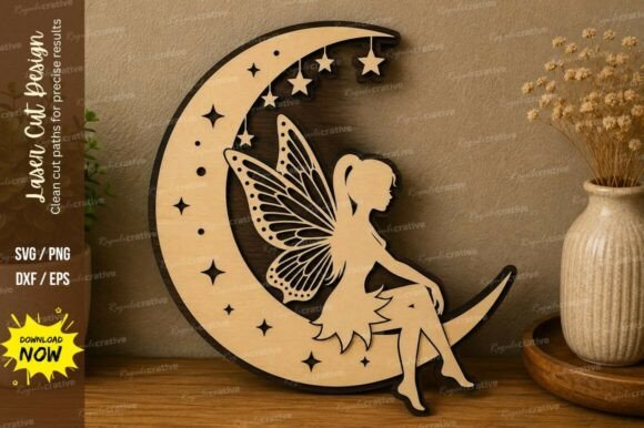 Moon Fairy Scene Laser Cut Svg File