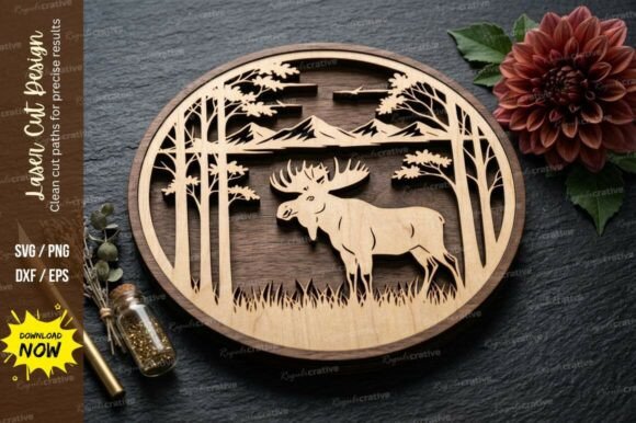 Moose Forest Scene Laser Cut Svg Cutting