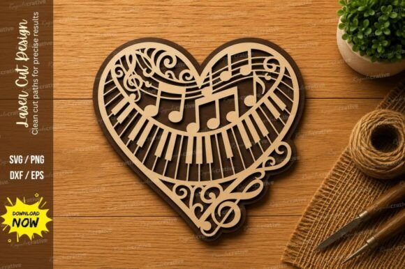 Music Notes Heart Piano SVG Romantic