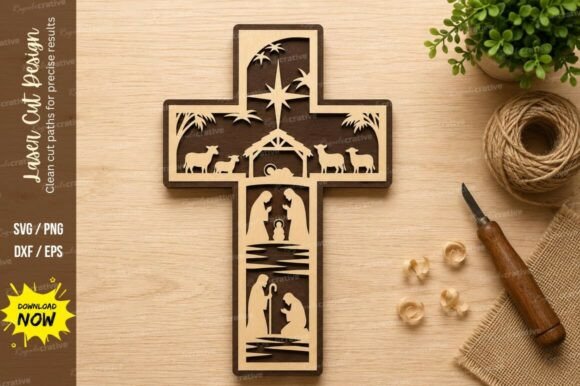 Nativity Cross Laser Cut SVG Design
