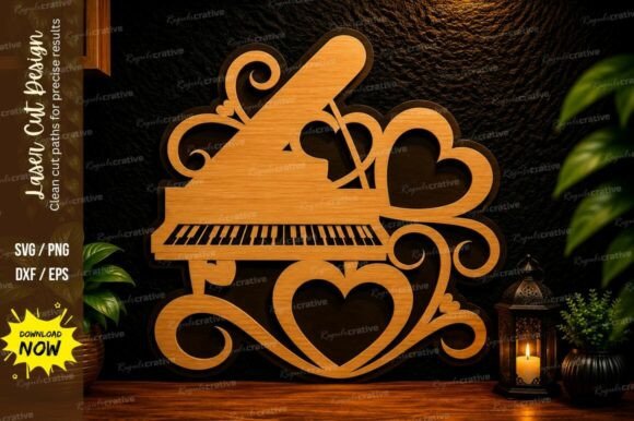 Piano Heart Laser Cut SVG Design