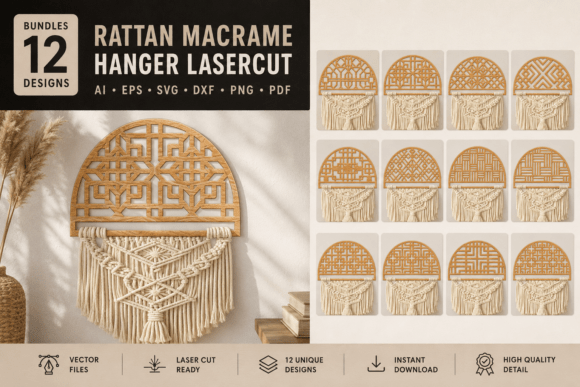 Rattan Macrame Hanger Lasercut BUNDLES: A Versatile Design Resource