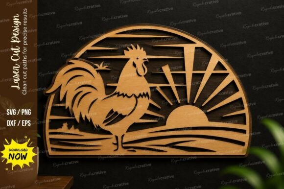 Rooster Sunrise Farm Laser Cut SVG Design: A Premium Resource for Creative Projects