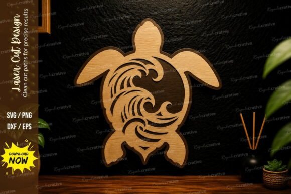 Sea Turtle Wave Laser Cut SVG Design