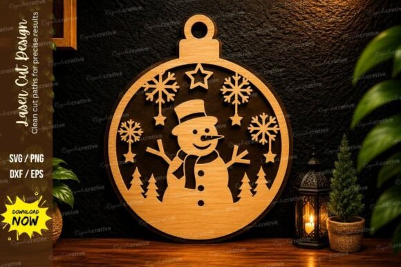 Snowman Christmas Ornament Laser Cut SVG